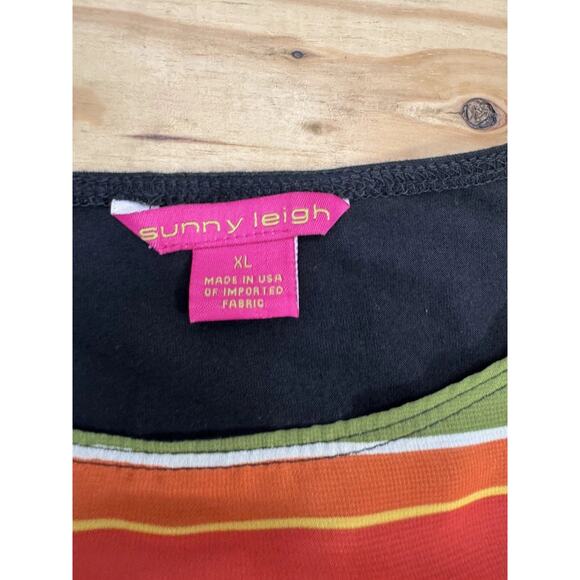 Sunny Leigh Chiffon Striped Multi-colored Rayon Jersey Knit Blouse NWT X-Large - Picture 8 of 9